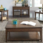 Table d'appoint carrée Liberty Furniture Lake House avec lampe, Chêne rustique marron