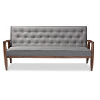 Canapé 3 places Baxton Studio Sorrento en tissu gris, style moderne rétro mid-century, avec structure en bois