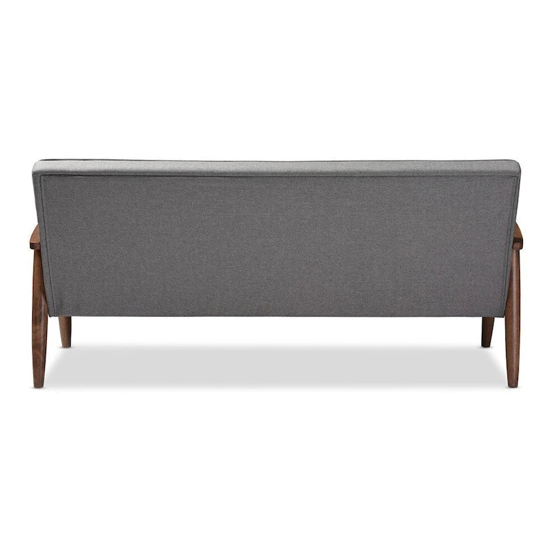 Canapé 3 places Baxton Studio Sorrento en tissu gris, style moderne rétro mid-century, avec structure en bois