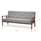 Canapé 3 places Baxton Studio Sorrento en tissu gris, style moderne rétro mid-century, avec structure en bois