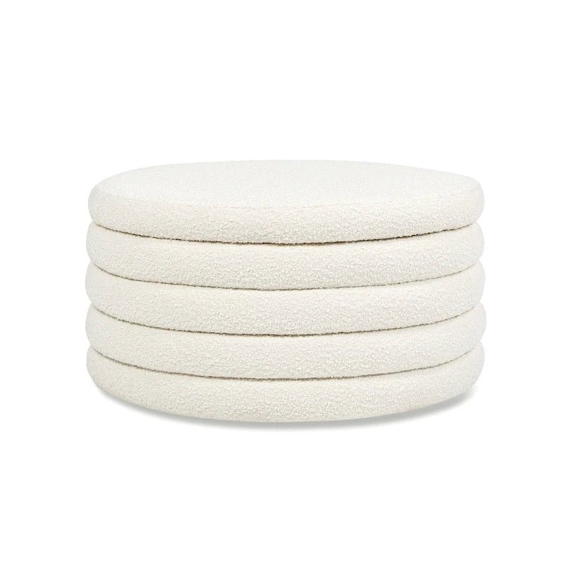 Pouf de rangement et table basse rembourré rond Fuji 36 Boucle Sherpa