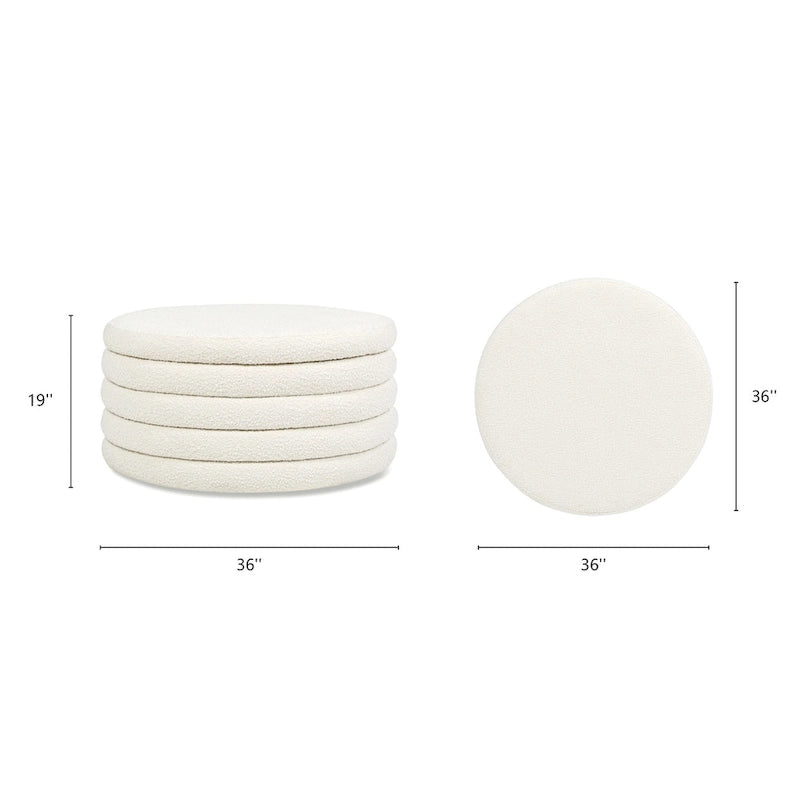 Pouf de rangement et table basse rembourré rond Fuji 36 Boucle Sherpa