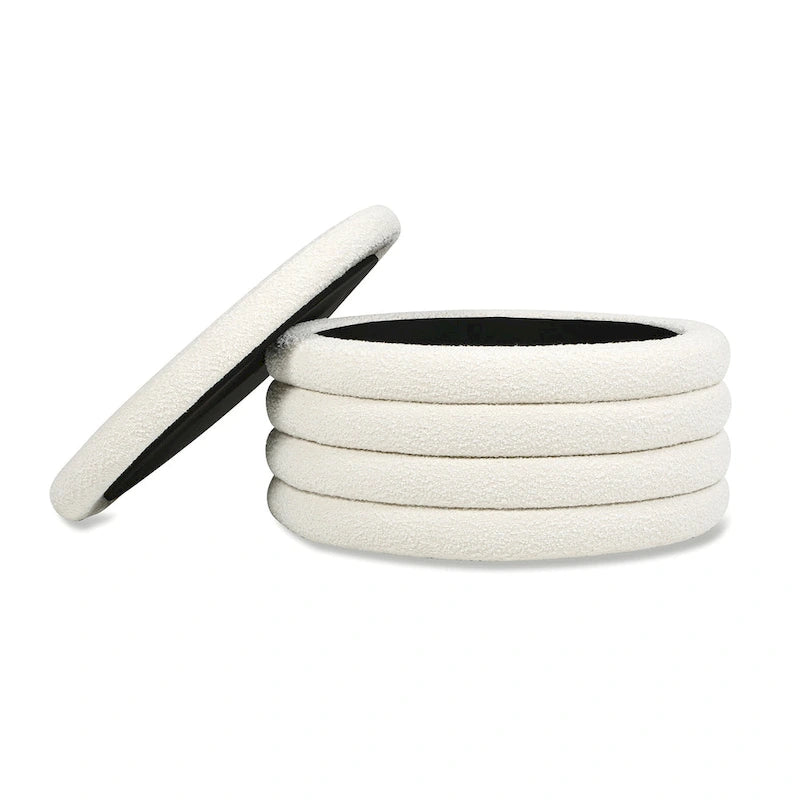 Pouf de rangement et table basse rembourré rond Fuji 36 Boucle Sherpa