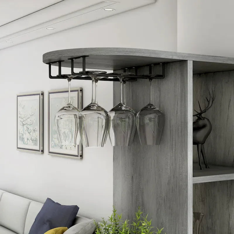 DH BASIC Table de bar transitoire vintage gris chêne à 6 étagères ouvertes avec rangement pour le vin par Denhour