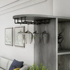 DH BASIC Table de bar transitoire vintage gris chêne à 6 étagères ouvertes avec rangement pour le vin par Denhour