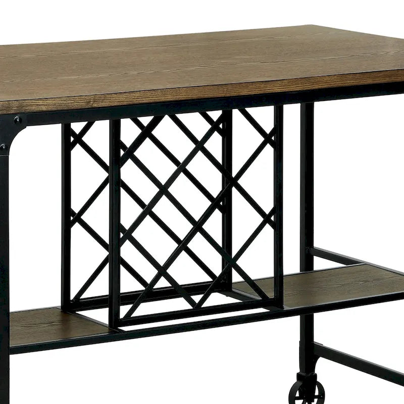 Îlot de cuisine industriel Ursa en chêne moyen de 48 pouces de large avec roulettes par Furniture of America