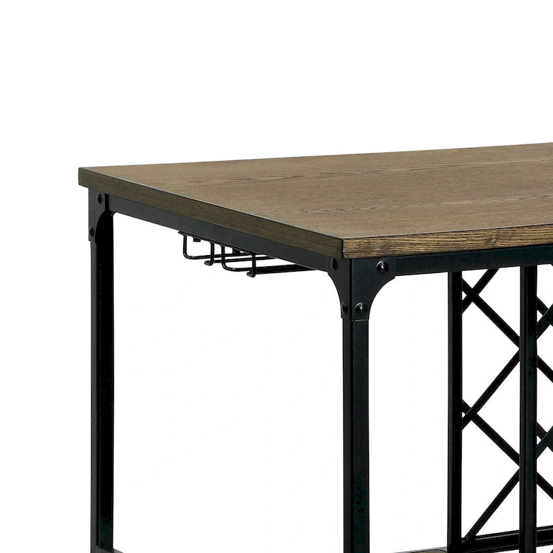 Îlot de cuisine industriel Ursa en chêne moyen de 48 pouces de large avec roulettes par Furniture of America