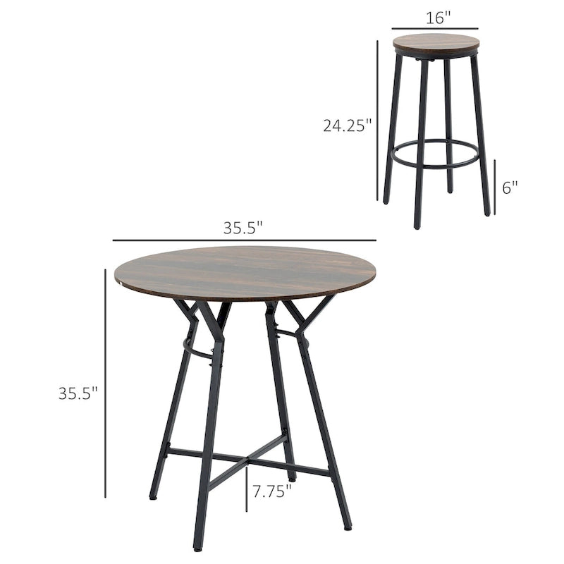 Ensemble de table de bar et 4 tabourets HOMCOM Industriels 5 pièces, Table à manger peu encombrante pour pub et cuisine, Noir et marron