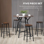 Ensemble de table de bar et 4 tabourets HOMCOM Industriels 5 pièces, Table à manger peu encombrante pour pub et cuisine, Noir et marron