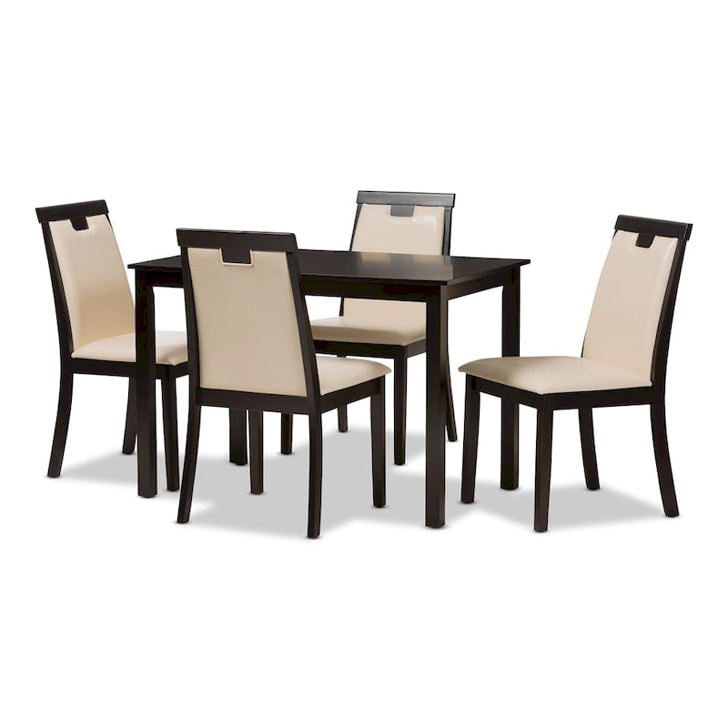 Ensemble de salle à manger 5 pièces en similicuir beige contemporain Baxton Studio