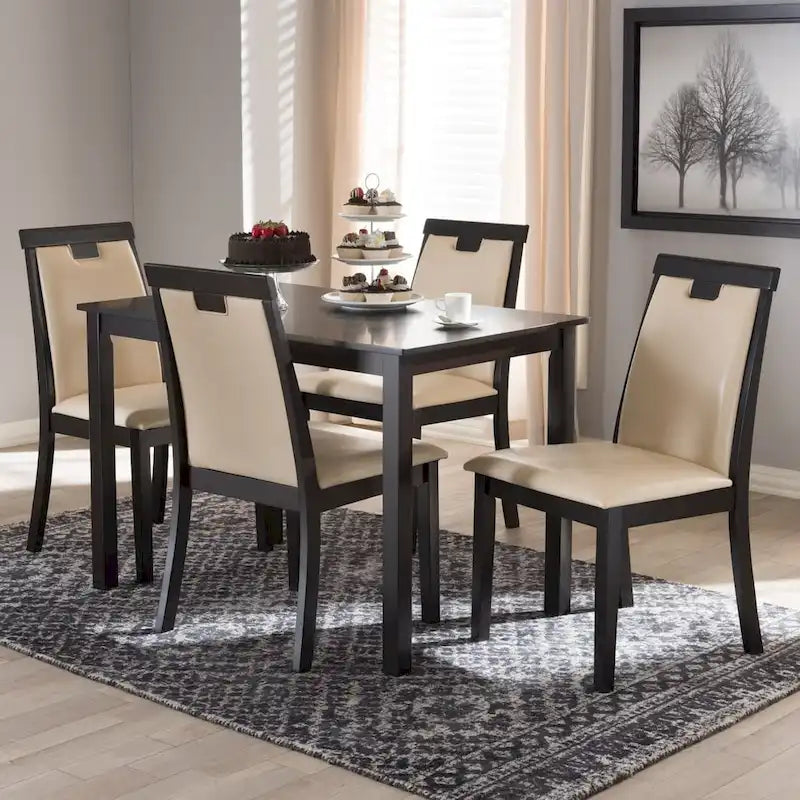 Ensemble de salle à manger 5 pièces en similicuir beige contemporain Baxton Studio