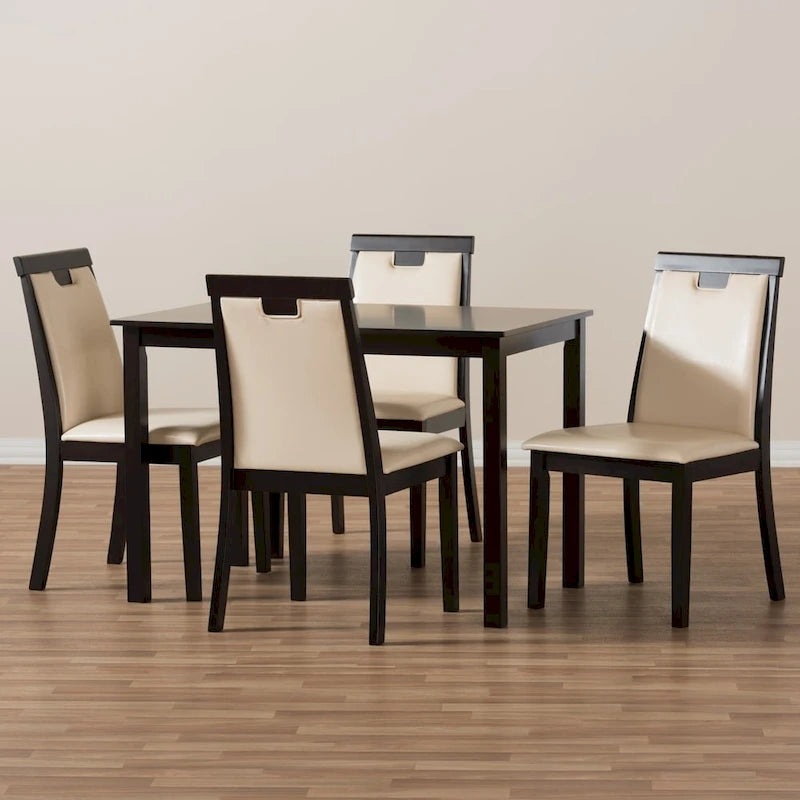 Ensemble de salle à manger 5 pièces en similicuir beige contemporain Baxton Studio
