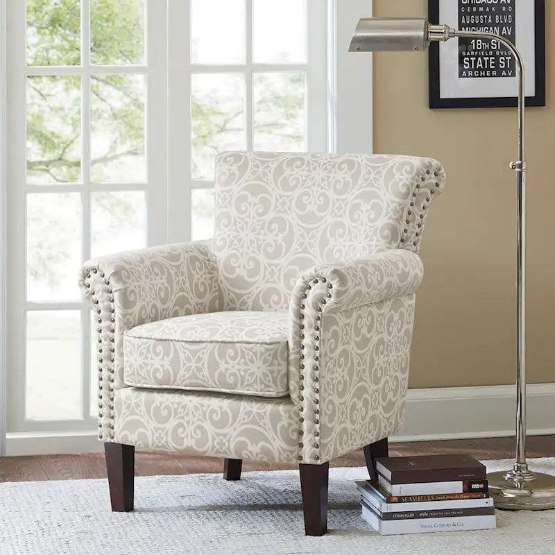 Fauteuil club capitonné Madison Park Miri à motif ajouré et dossier fixe