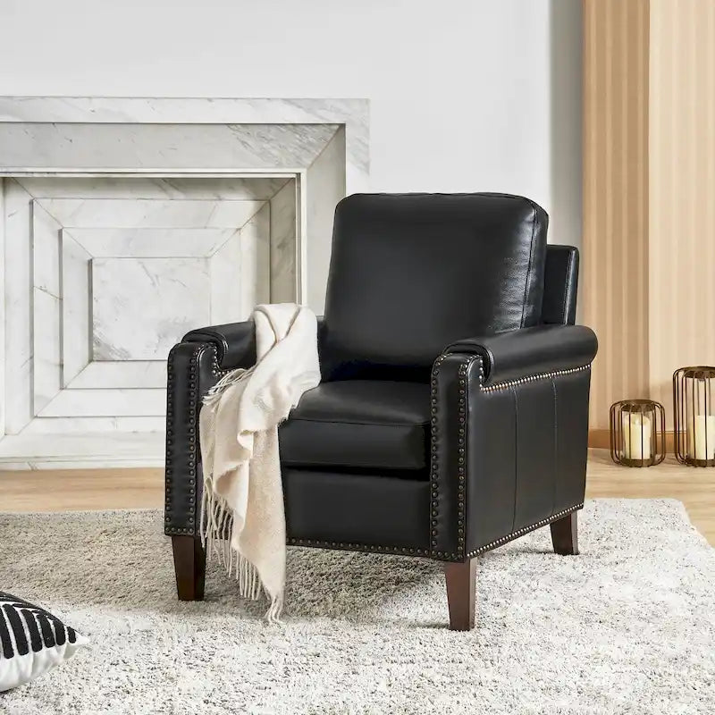 Fauteuil Kunz de transition en cuir véritable avec coussin amovible et clous décoratifs par HULALA HOME