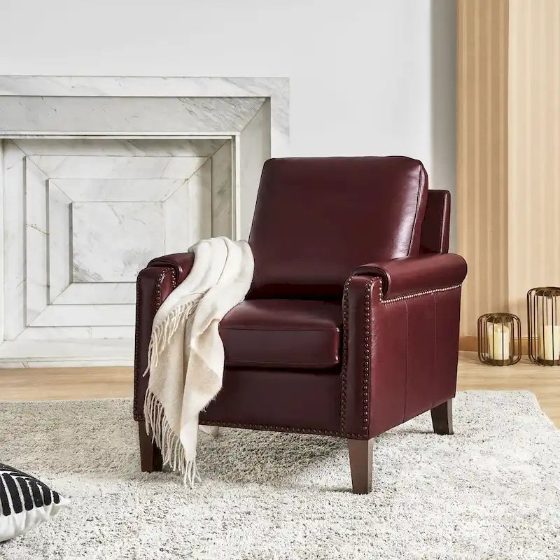 Fauteuil Kunz de transition en cuir véritable avec coussin amovible et clous décoratifs par HULALA HOME