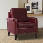 Fauteuil Kunz de transition en cuir véritable avec coussin amovible et clous décoratifs par HULALA HOME