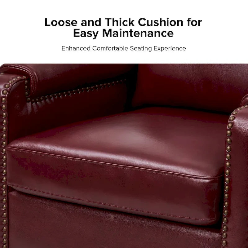 Fauteuil Kunz de transition en cuir véritable avec coussin amovible et clous décoratifs par HULALA HOME