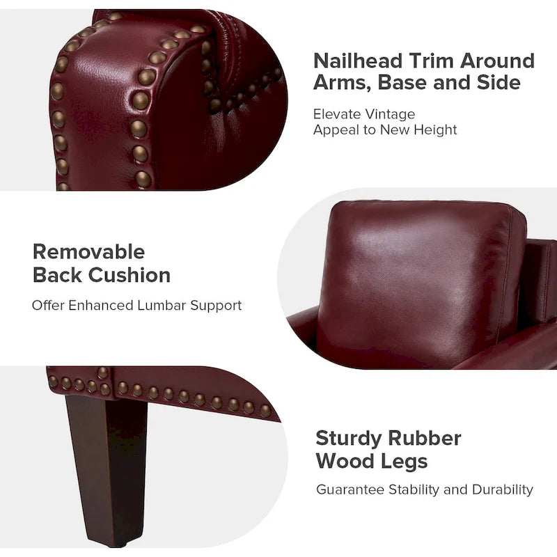 Fauteuil Kunz de transition en cuir véritable avec coussin amovible et clous décoratifs par HULALA HOME