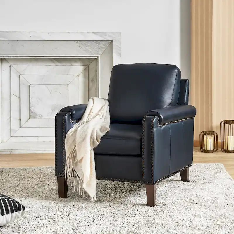 Fauteuil Kunz de transition en cuir véritable avec coussin amovible et clous décoratifs par HULALA HOME