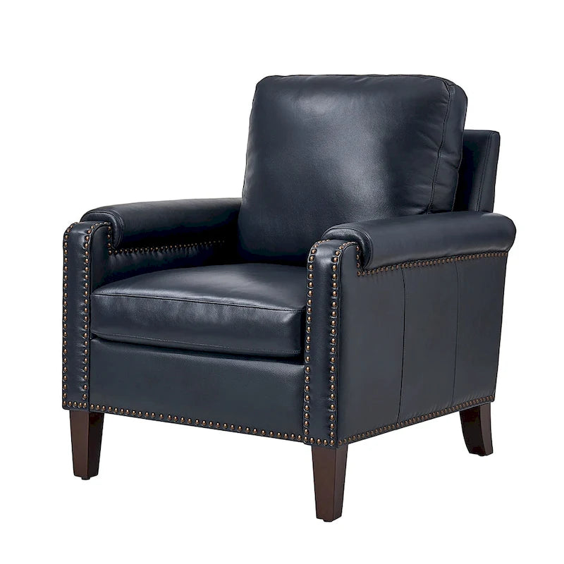 Fauteuil Kunz de transition en cuir véritable avec coussin amovible et clous décoratifs par HULALA HOME
