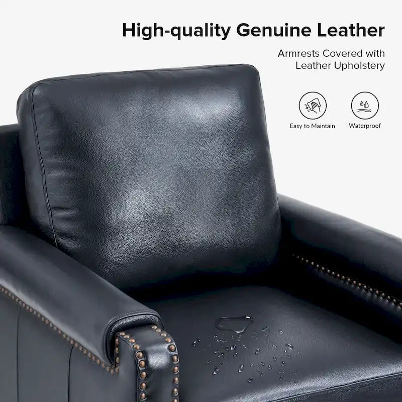 Fauteuil Kunz de transition en cuir véritable avec coussin amovible et clous décoratifs par HULALA HOME