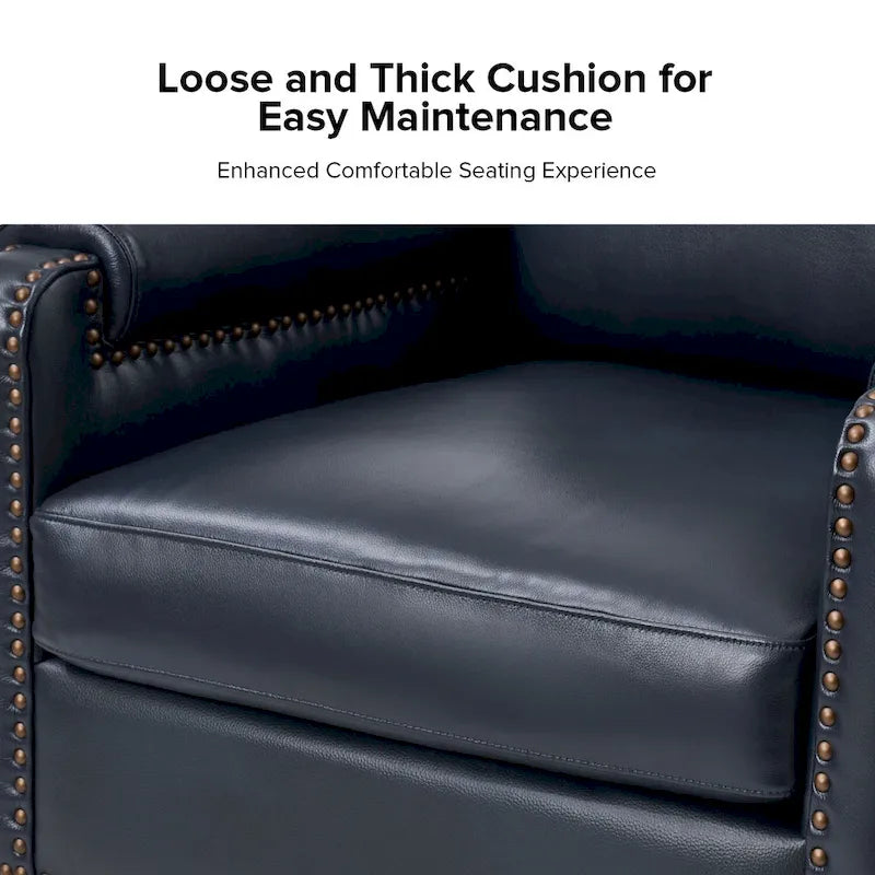 Fauteuil Kunz de transition en cuir véritable avec coussin amovible et clous décoratifs par HULALA HOME