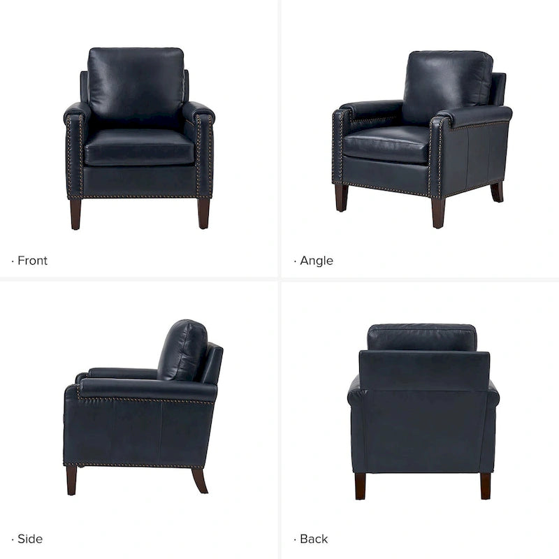 Fauteuil Kunz de transition en cuir véritable avec coussin amovible et clous décoratifs par HULALA HOME
