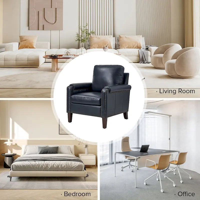 Fauteuil Kunz de transition en cuir véritable avec coussin amovible et clous décoratifs par HULALA HOME