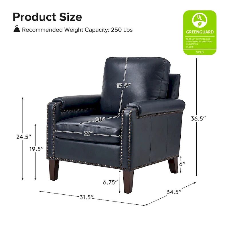 Fauteuil Kunz de transition en cuir véritable avec coussin amovible et clous décoratifs par HULALA HOME
