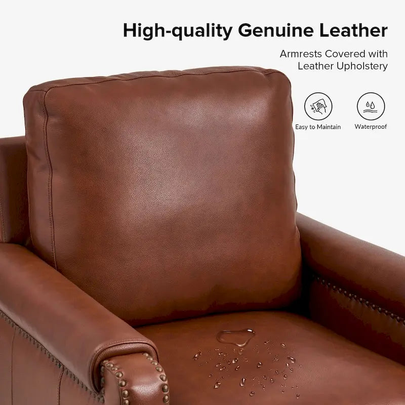 Fauteuil Kunz de transition en cuir véritable avec coussin amovible et clous décoratifs par HULALA HOME