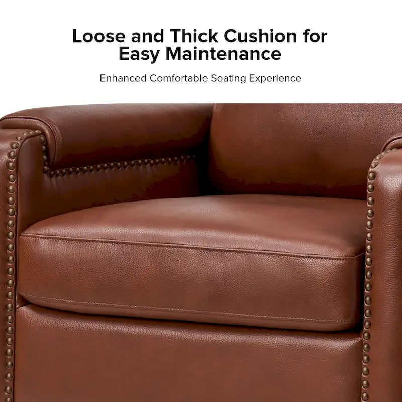 Fauteuil Kunz de transition en cuir véritable avec coussin amovible et clous décoratifs par HULALA HOME