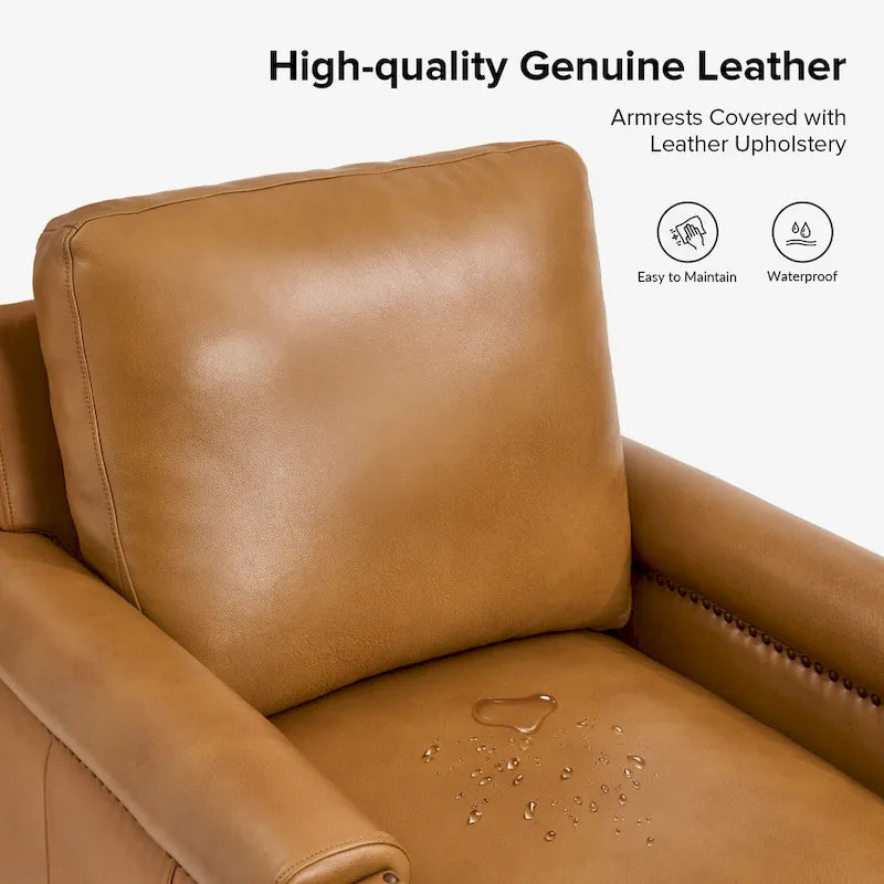 Fauteuil Kunz de transition en cuir véritable avec coussin amovible et clous décoratifs par HULALA HOME
