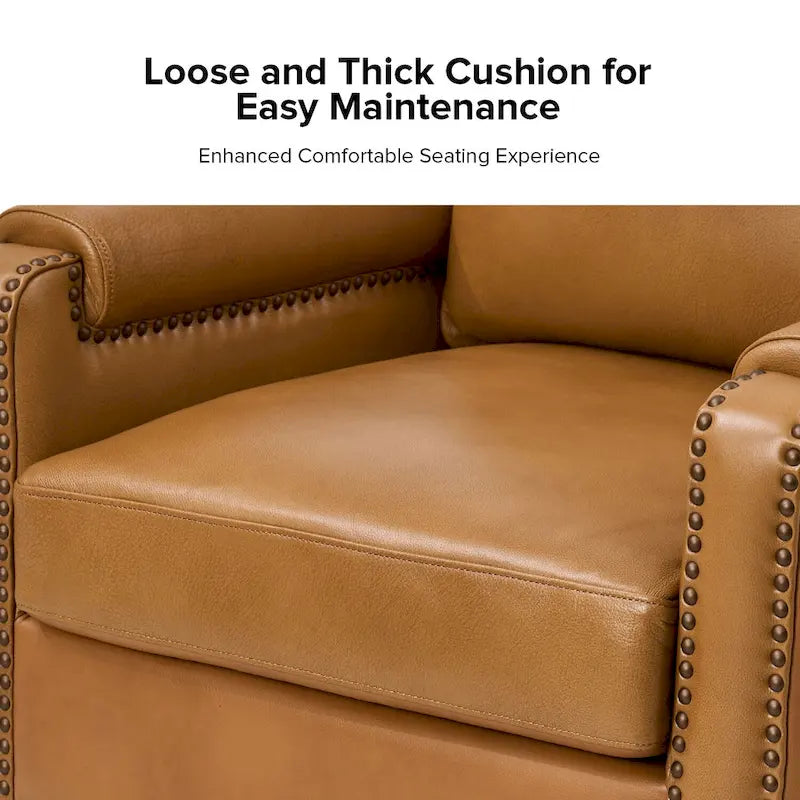 Fauteuil Kunz de transition en cuir véritable avec coussin amovible et clous décoratifs par HULALA HOME
