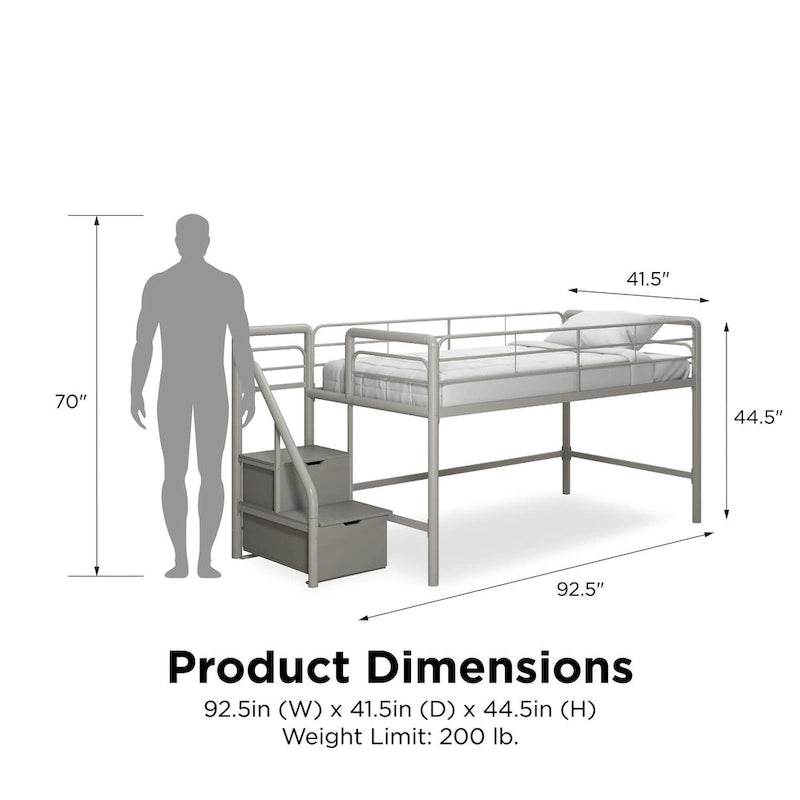 Lit mezzanine double Jayden Junior d'Avenue Greene avec escalier de rangement