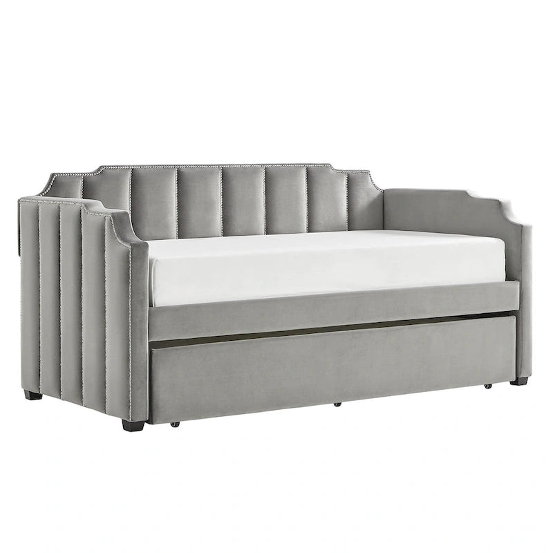 Lit de jour en velours gris chic par