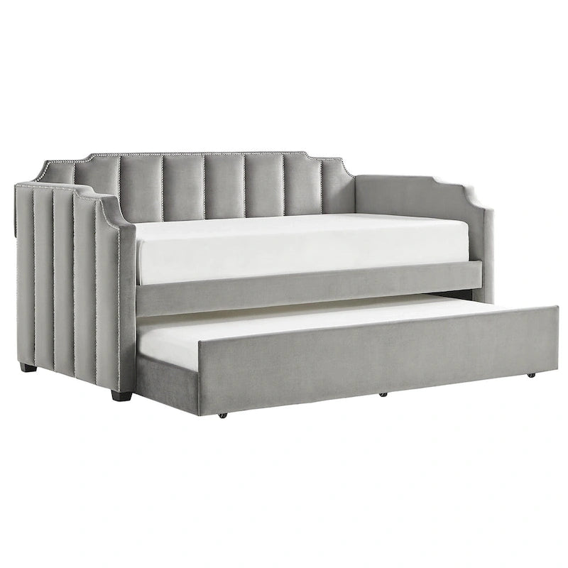 Lit de jour en velours gris chic par