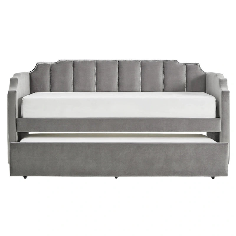 Lit de jour en velours gris chic par