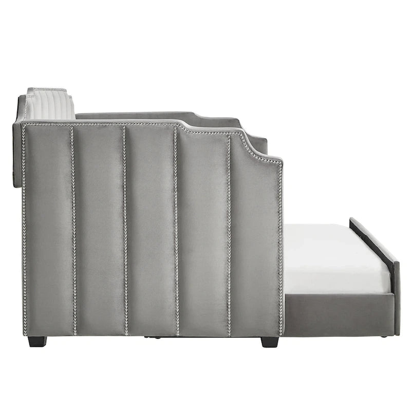 Lit de jour en velours gris chic par