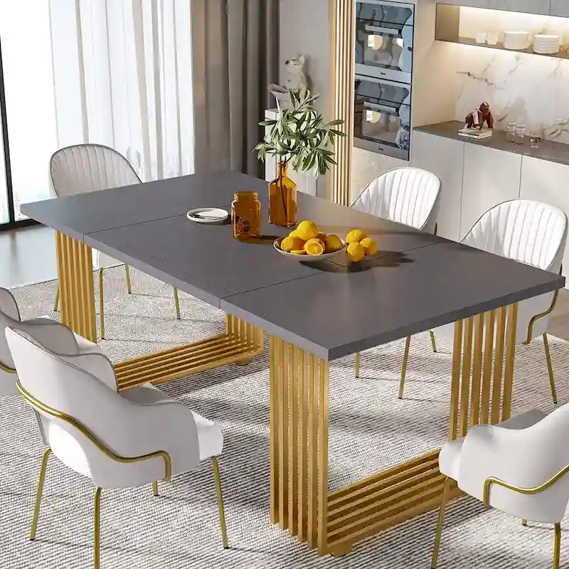 Table à manger moderne pour 6-8 personnes, table de cuisine blanche de 180 cm