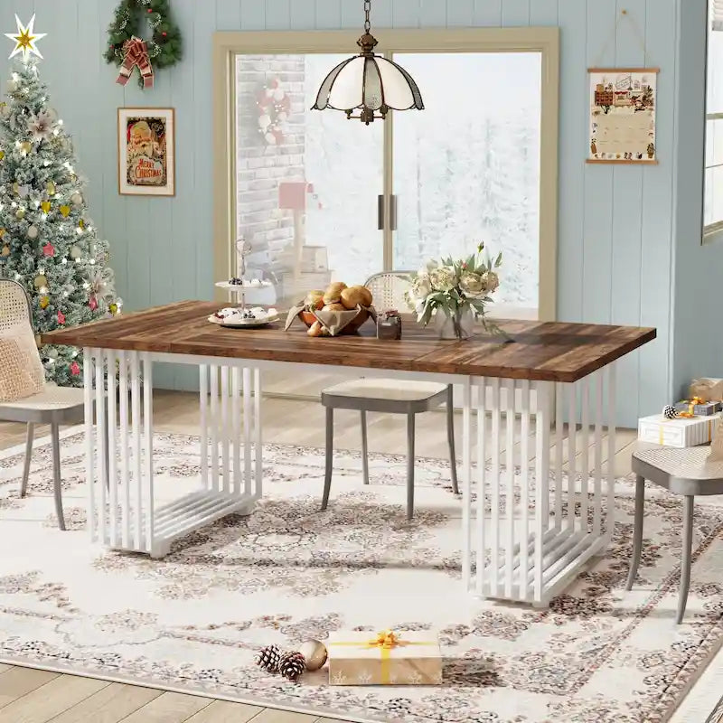 Table à manger moderne pour 6-8 personnes, table de cuisine blanche de 180 cm
