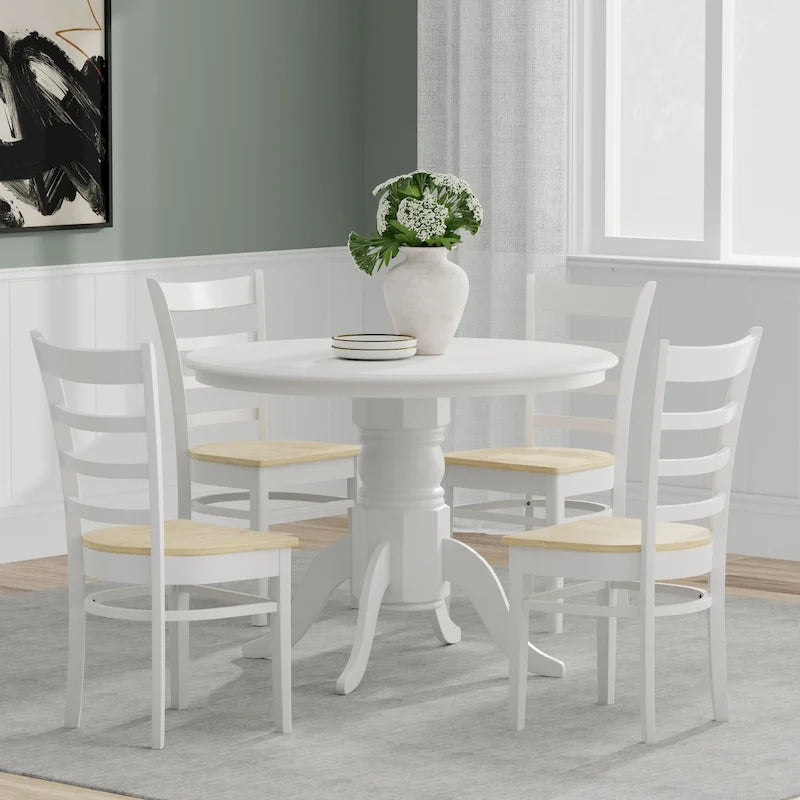 Ensemble de salle à manger 5 pièces, table ronde à pied central de 42 po et chaises à dossier à barreaux