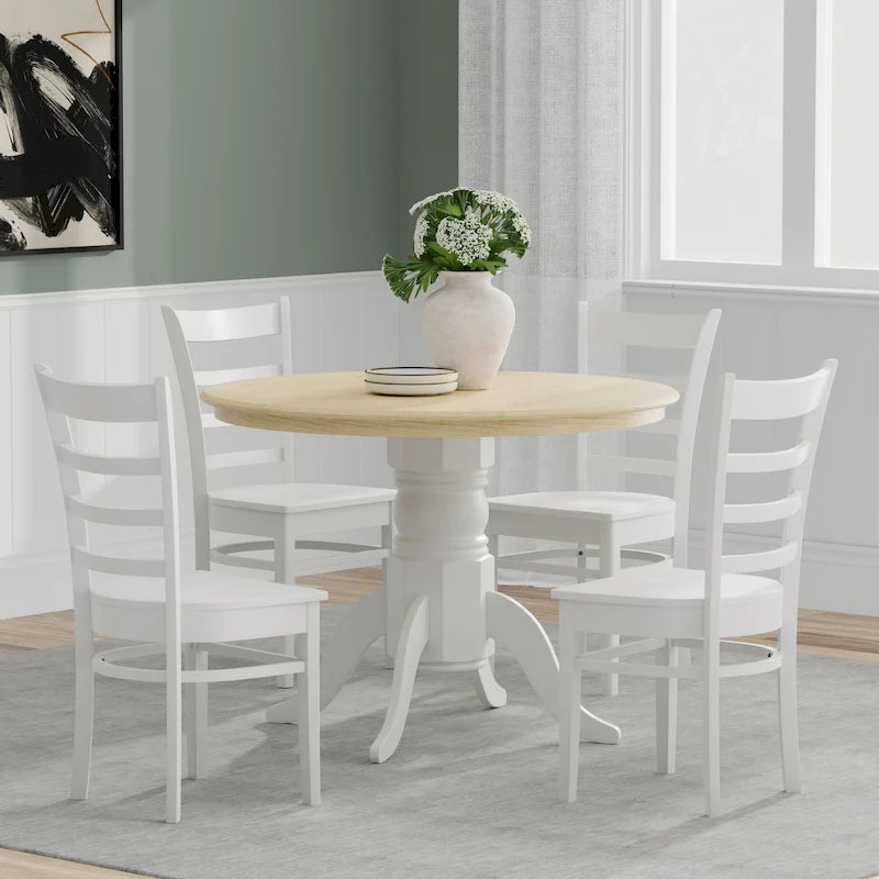 Ensemble de salle à manger 5 pièces, table ronde à pied central de 42 po et chaises à dossier à barreaux