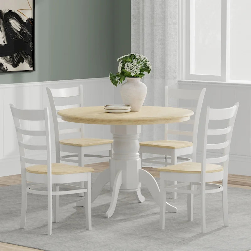 Ensemble de salle à manger 5 pièces, table ronde à pied central de 42 po et chaises à dossier à barreaux