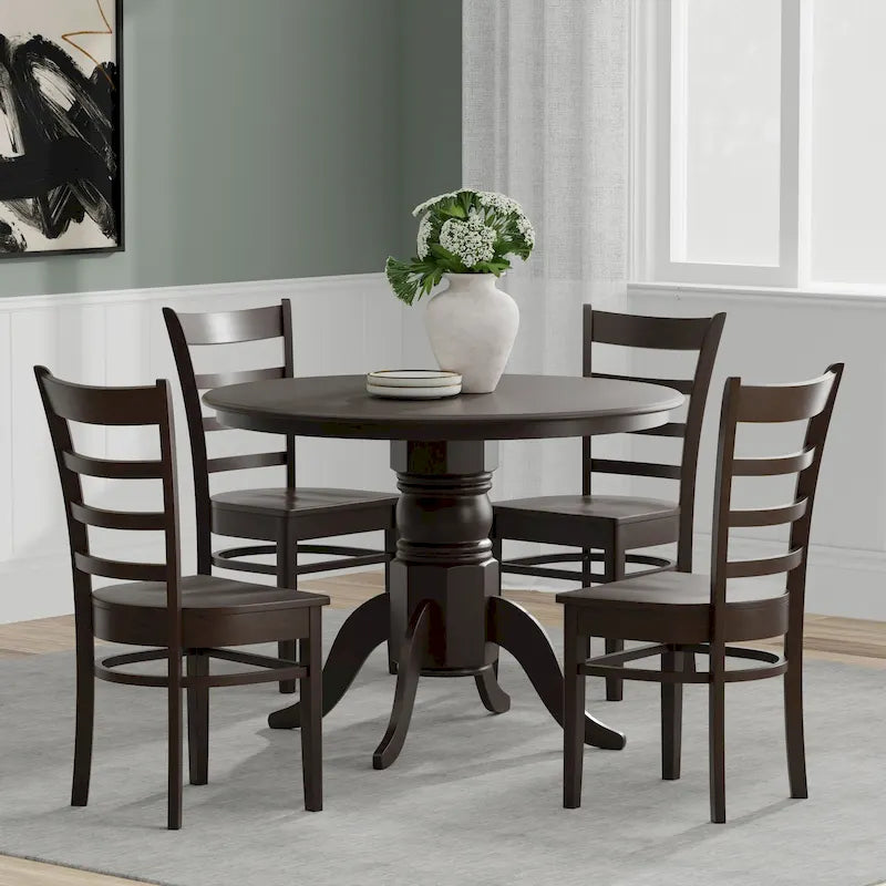 Ensemble de salle à manger 5 pièces, table ronde à pied central de 42 po et chaises à dossier à barreaux