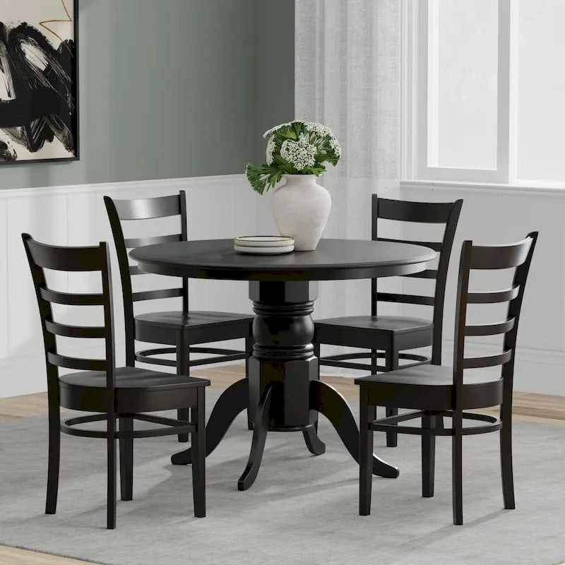 Ensemble de salle à manger 5 pièces, table ronde à pied central de 42 po et chaises à dossier à barreaux