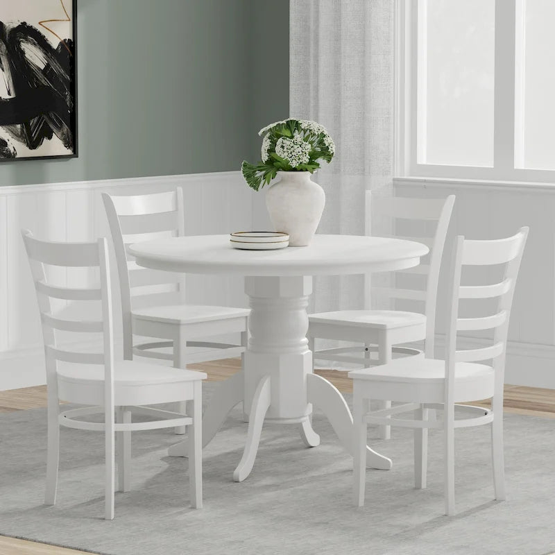 Ensemble de salle à manger 5 pièces, table ronde à pied central de 42 po et chaises à dossier à barreaux