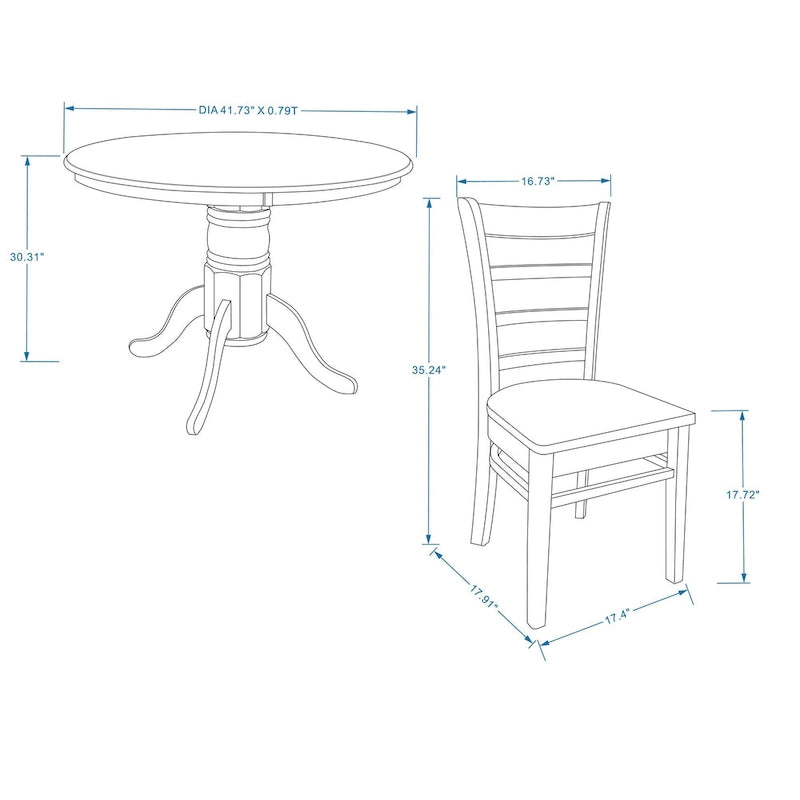 Ensemble de salle à manger 5 pièces, table ronde à pied central de 42 po et chaises à dossier à barreaux