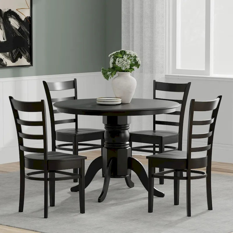 Ensemble de salle à manger 5 pièces, table ronde à pied central de 42 po et chaises à dossier à barreaux