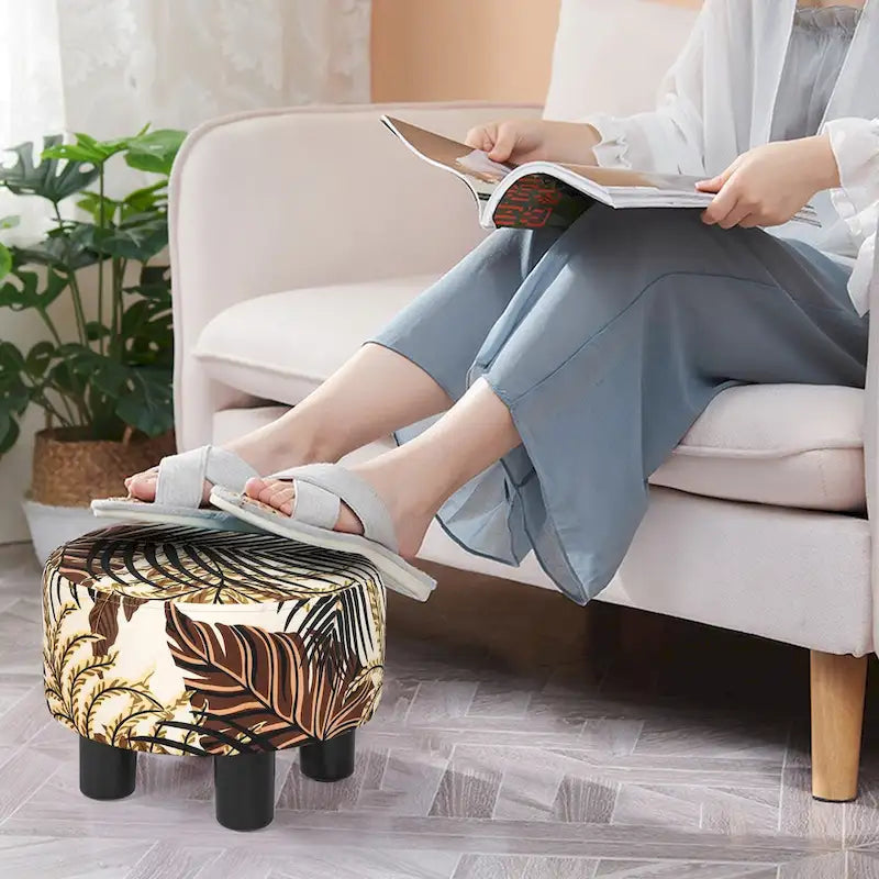 Tabouret repose-pieds rond ottoman en velours, rembourré moderne