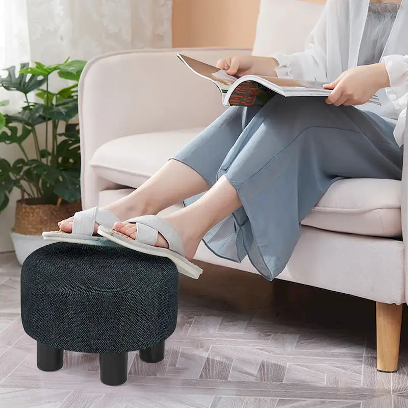 Tabouret repose-pieds rond ottoman en velours, rembourré moderne